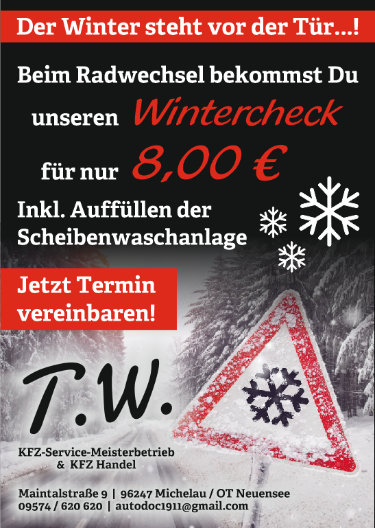 Reifenwechsel und Wintercheck KFZ Michelau Neuensee